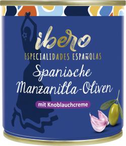 Ibero Spanische grüne Manzanilla Oliven mit Knoblauchcreme